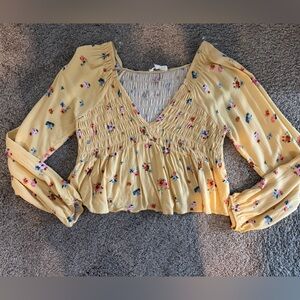 PacSun LA Hearts Cropped Yellow Floral Blouse